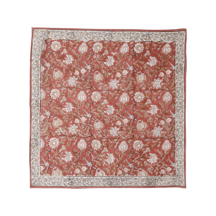 Miraj Rosewood - Large Square Cotton Bandana Block Print Scarf  – Bonheur du Jour