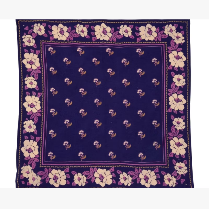 Nur Violine Indigo - Large Square Cotton Bandana Block Print Scarf  – Bonheur du Jour