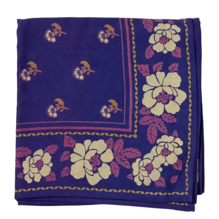 Nur Violine Indigo - Large Square Cotton Bandana Block Print Scarf  – Bonheur du Jour