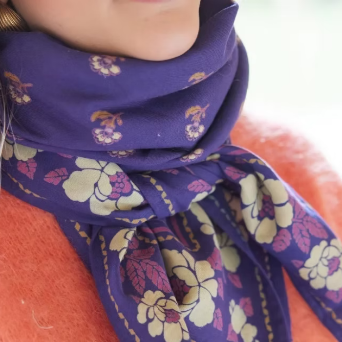 Nur Violine Indigo - Large Square Cotton Bandana Block Print Scarf  – Bonheur du Jour