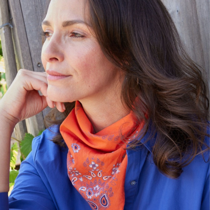 Clementine - Small Square Cotton Bandana Block Print Scarf  – Bonheur du Jour