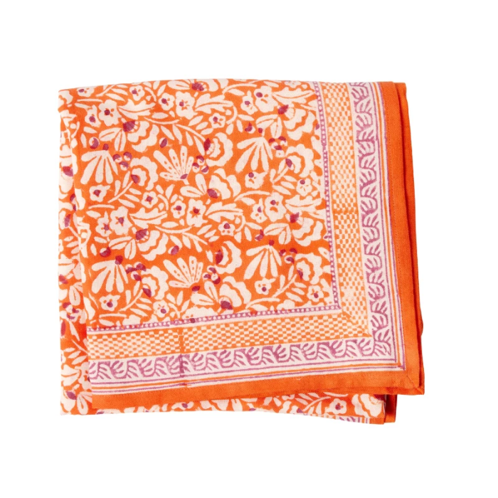 Iris Clementine - Small Square Cotton Bandana Block Print Scarf  – Bonheur du Jour