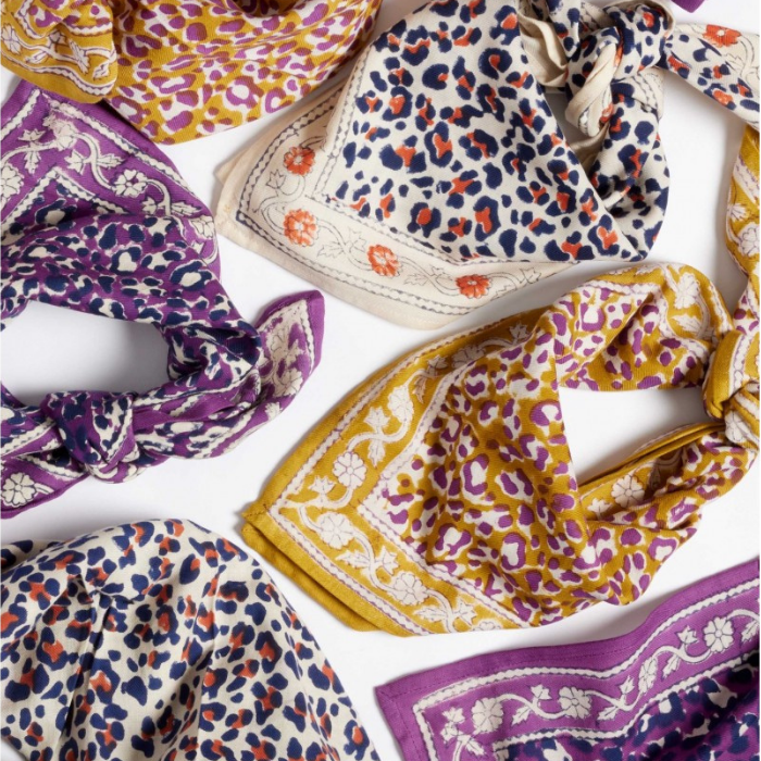 Leopard - Small Square Cotton Bandana Block Print Scarf  – Bonheur du Jour