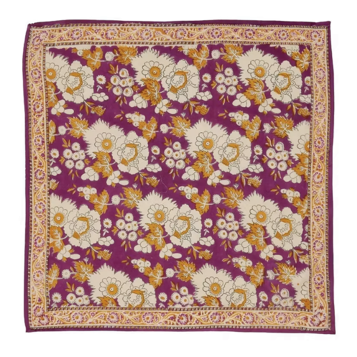 Vishnu Prune - Small Square Cotton Bandana Block Print Scarf  – Bonheur du Jour