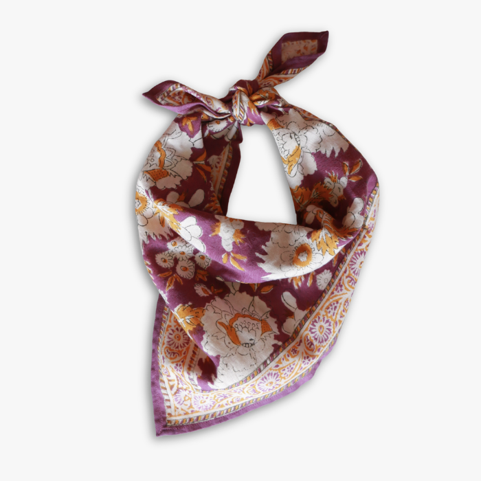 Vishnu Prune - Small Square Cotton Bandana Block Print Scarf  – Bonheur du Jour
