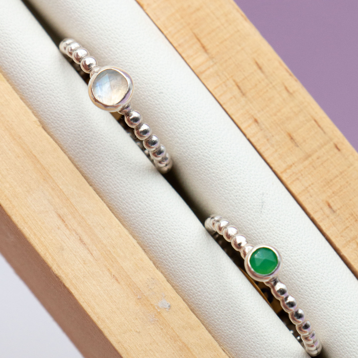 Sterling Silver Gemstone Beaded Wire Stacking Ring – Tudorlily