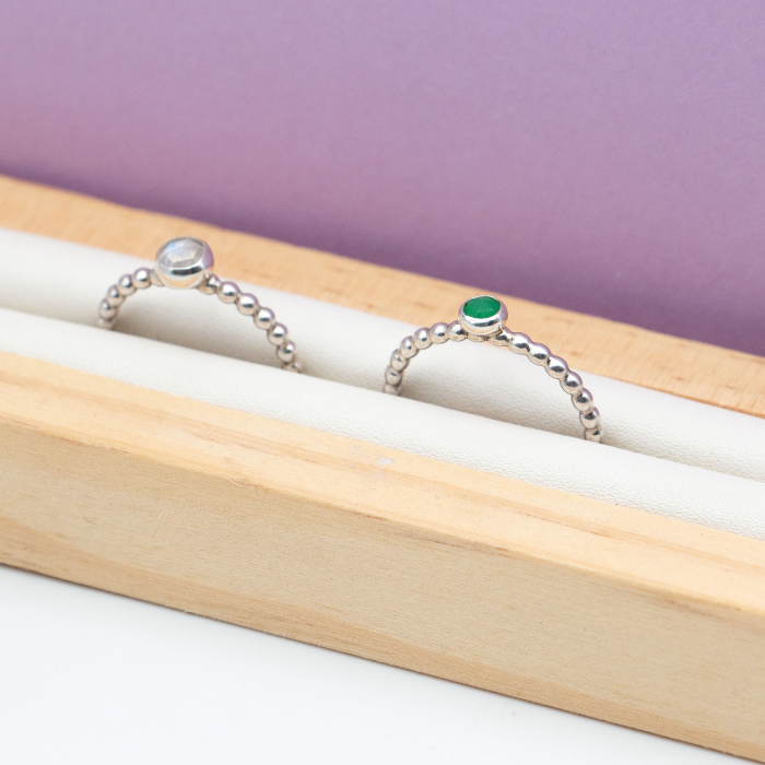 Sterling Silver Gemstone Beaded Wire Stacking Ring – Tudorlily