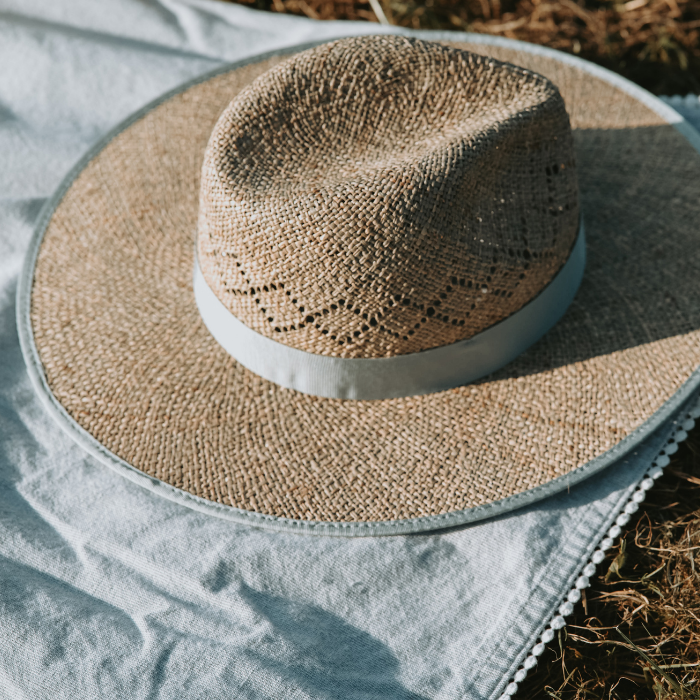 Straw Sun Hat – Gill Galon Gros Grain Blue – Maradji