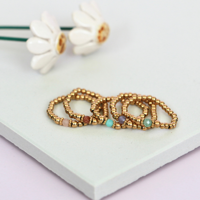 Elastic Beaded Ring -  Stretch Focal Stackable - Gold Ring 3mm – Natasas Accessoires